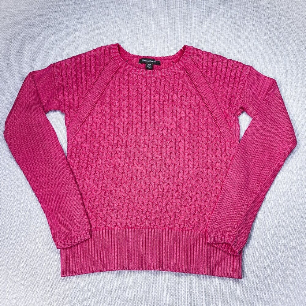 Tommy Bahama Fuchsia Cable Knit Crew neck Sweater – Women's Small – Cozy Classic - Picture 2 of 7